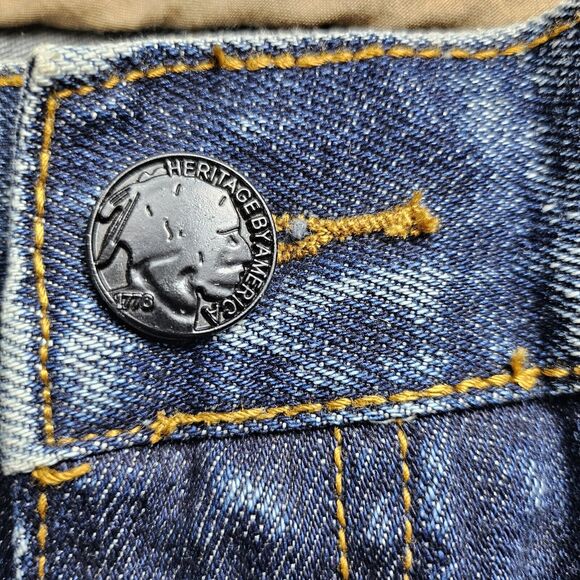 Heritage by America blue denim gold paint splatter NWT Denim Distillery 38X34 - Picture 9 of 11